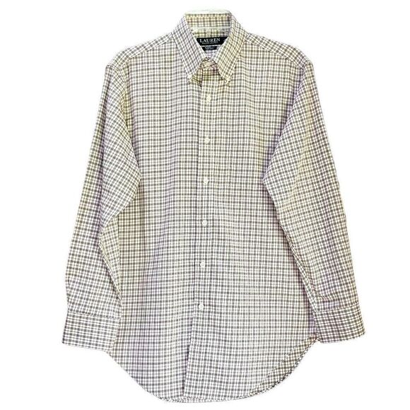 Lauren Ralph Lauren Plaid Shirt in Cream/Black/Purple Men’s 15 1/2-32/33 - Picture 2 of 5
